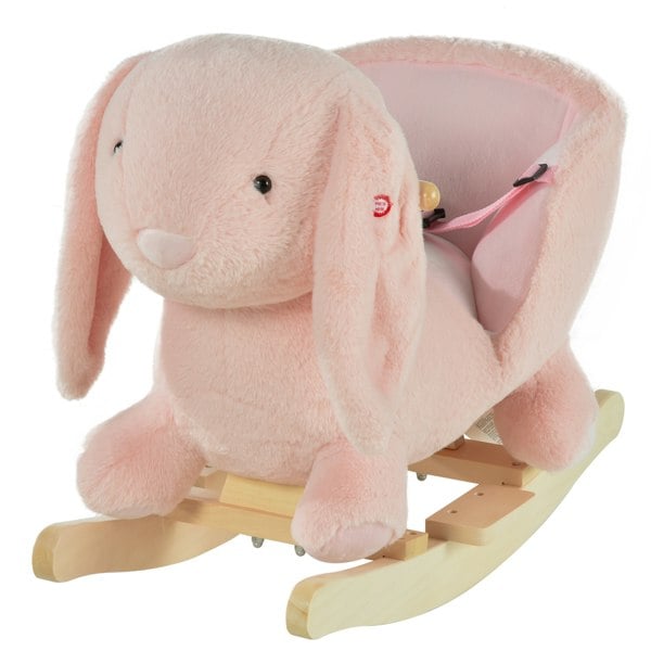 Cute Kids Ride-On Rocking Rabbit with Sound Handlebars Seat Belt Plush Body
