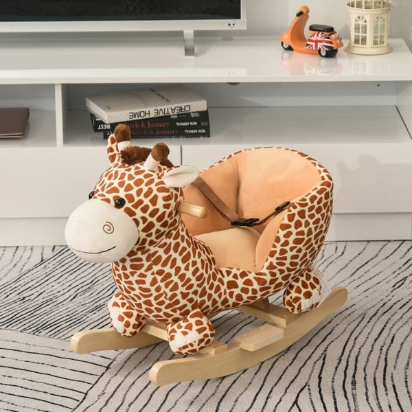 Baby Rocking Horse Kids Ride on Giraffe Plush Toy With 32 Songs / Seat Belt