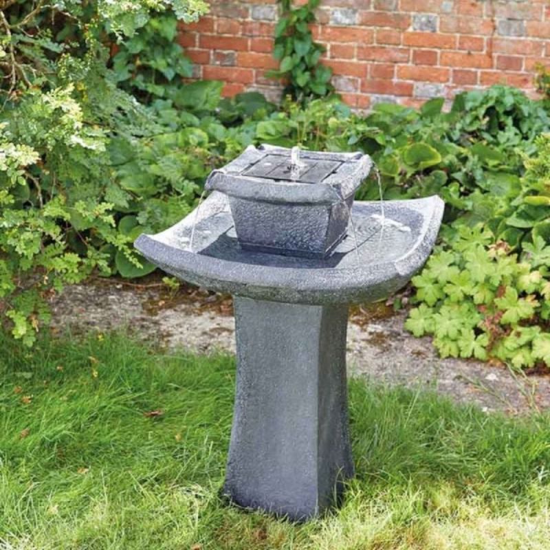 Pagoda Stone Effect Solar Bird Bath Water Fountain