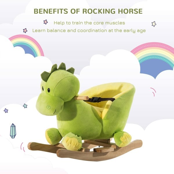 Kids Rocking Horse, Plush Ride-On Dinosaur Seat w/ Seat Safety Belt
