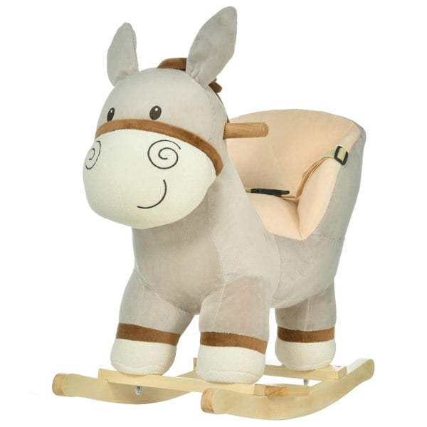 Cute Kids Ride-On Rocking Donkey w/ Sound Handlebars Seat Belt Plush Body