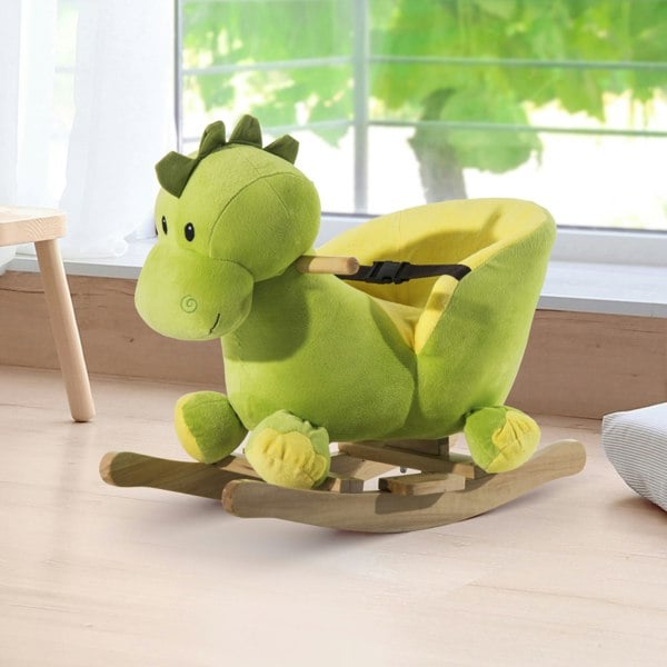 Kids Rocking Horse, Plush Ride-On Dinosaur Seat w/ Seat Safety Belt