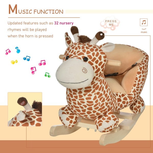 Baby Rocking Horse Kids Ride on Giraffe Plush Toy With 32 Songs / Seat Belt