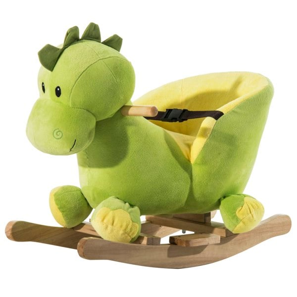 Kids Rocking Horse, Plush Ride-On Dinosaur Seat w/ Seat Safety Belt