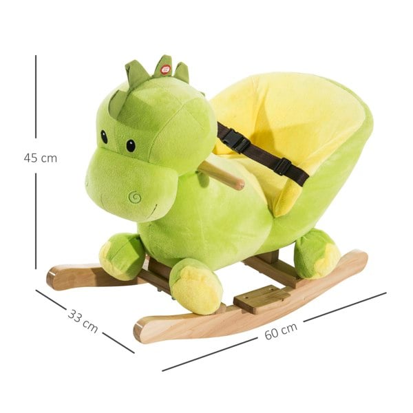 Kids Rocking Horse, Plush Ride-On Dinosaur Seat w/ Seat Safety Belt