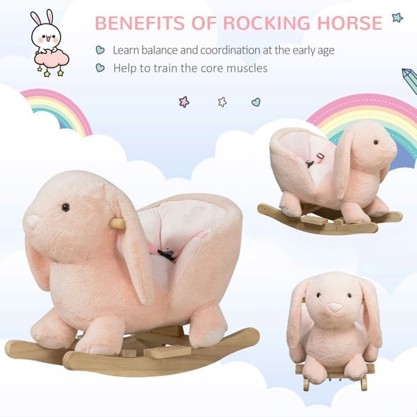 Cute Kids Ride-On Rocking Rabbit with Sound Handlebars Seat Belt Plush Body